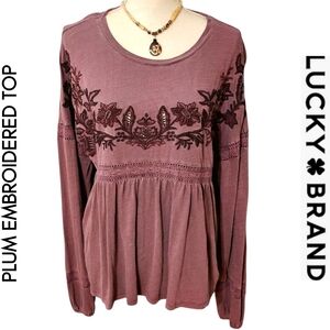 Lucky Brand Plum Embroidered Women's Top